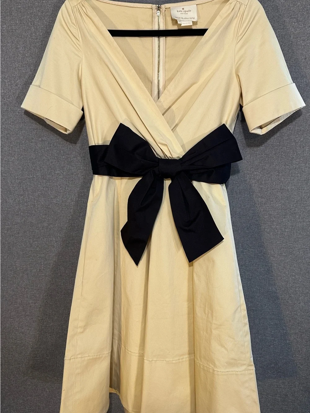 kate spade Cream A‑Line Dress with Black Waist Bow